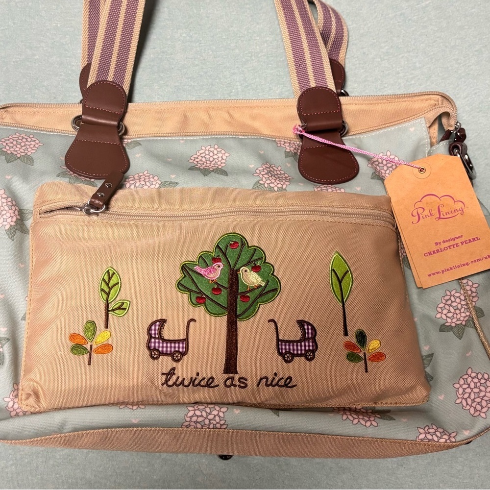 Cream and Sea foam Green Diaper Bag
